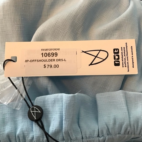 MinkPink Off Shoulder Blue Long Sleeve Mini Dress - Picture 10 of 14